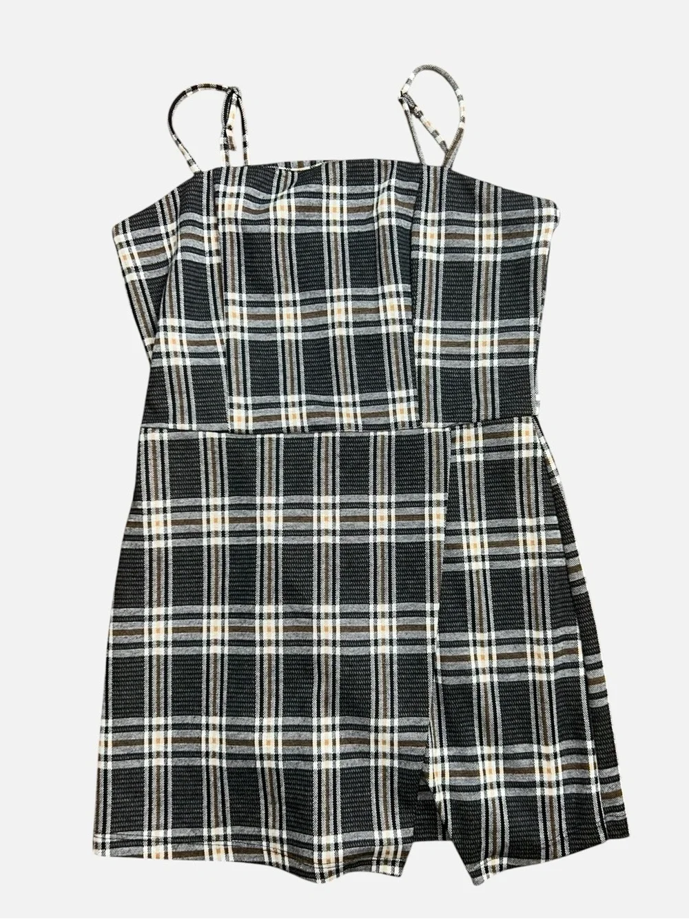 Altar'd State Plaid Wrap Romper Dress Size M Black Plaid Preppy Mini Skort